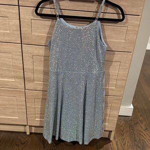Sparkling Multi glitter Light Blue Dress with Straps - Kids 14/16